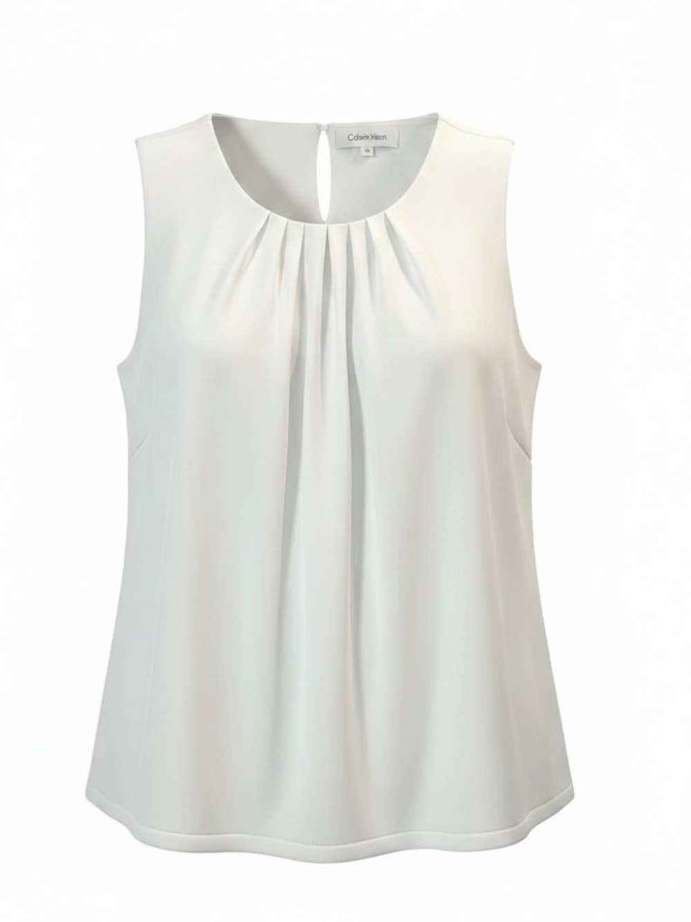 Calvin Klein White Sleeveless Stretch Pleated Scoop Neck Blouse Size 10